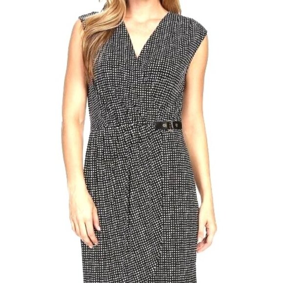 MICHAEL KORS Black & White Printed Faux Wrap Dress w/Side Buckle (MED) NWT $120 - Picture 2 of 9